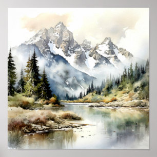 Grand Teton Nationalpark Watercolor Poster