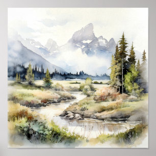 Grand Teton Nationalpark Watercolor Poster