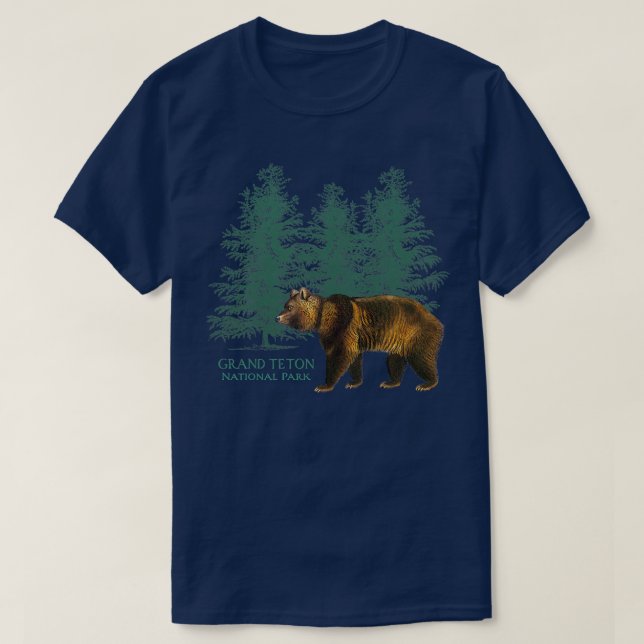 Grand Teton Nationalpark Wyoming Bären Tree Retro T-Shirt (Design vorne)
