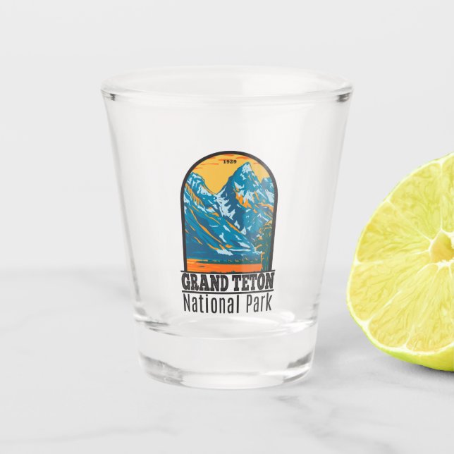 Grand Teton Nationalpark Wyoming Vintag Schnapsglas (Vorderseite)