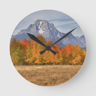 Grand Teton NP, Mount Moran und Aspen Runde Wanduhr