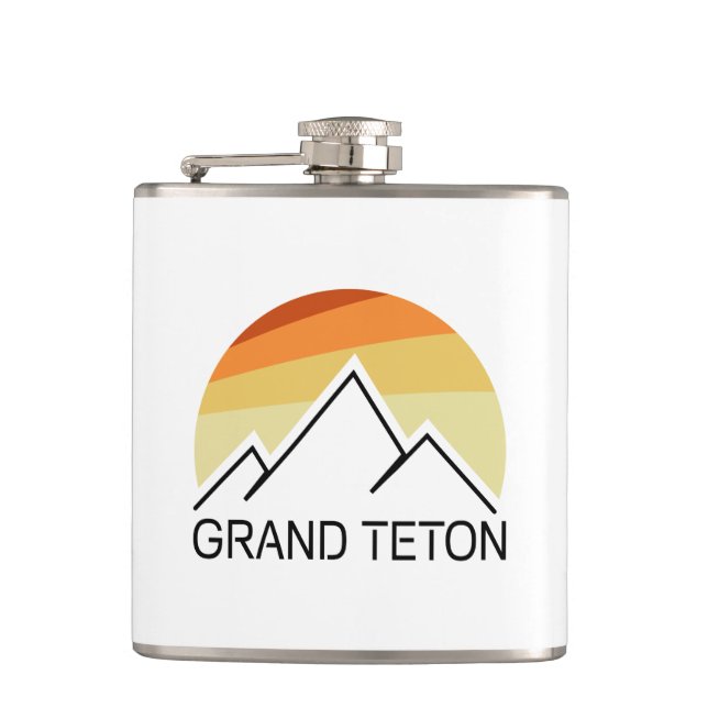 Grand Teton Wyoming Retro Flachmann (Vorderseite)