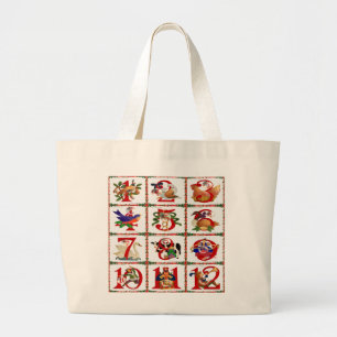 Grand Tote Bag 12 Jours De Caillot De Noël Imprimer Cadeaux