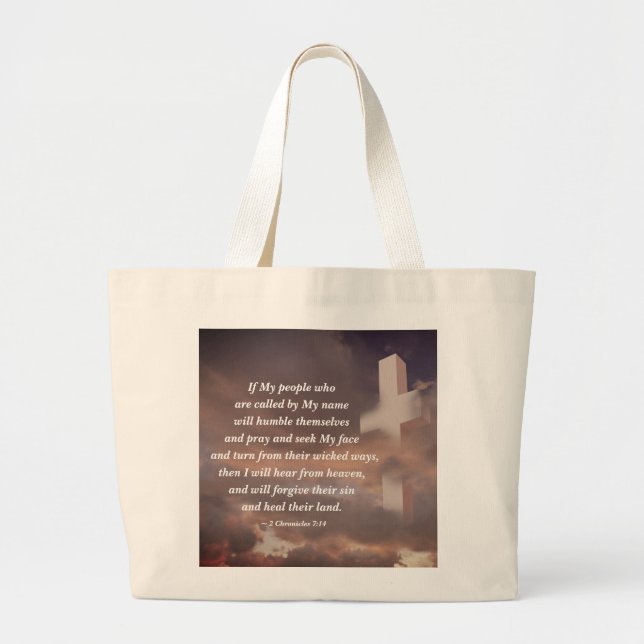 Grand Tote Bag 2 Chroniques 7:14 Si Mon Peuple Priera (Devant)