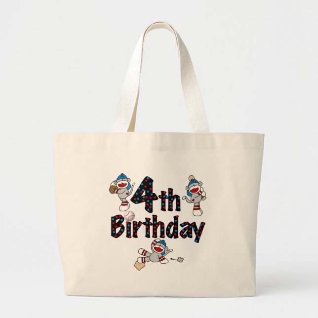 Grand Tote Bag 4e anniversaire de baseball de singe de soq (Devant)