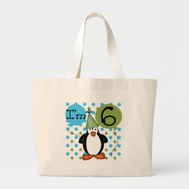 Grand Tote Bag 6ème Anniversaire de pingouin (Devant)