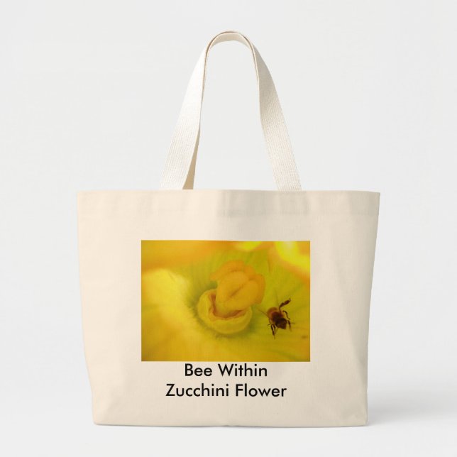 Grand Tote Bag Abeille dans la fleur de courgette (Devant)
