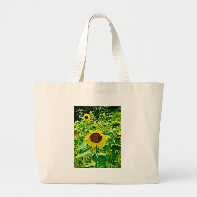 Grand Tote Bag Abeille sur tournesol jaune (Devant)