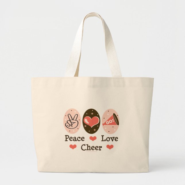 Grand Tote Bag Acclamation d'amour de paix Cheerleading (Devant)