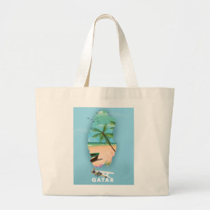 Grand Tote Bag Affiche de voyage illustrée du Qatar