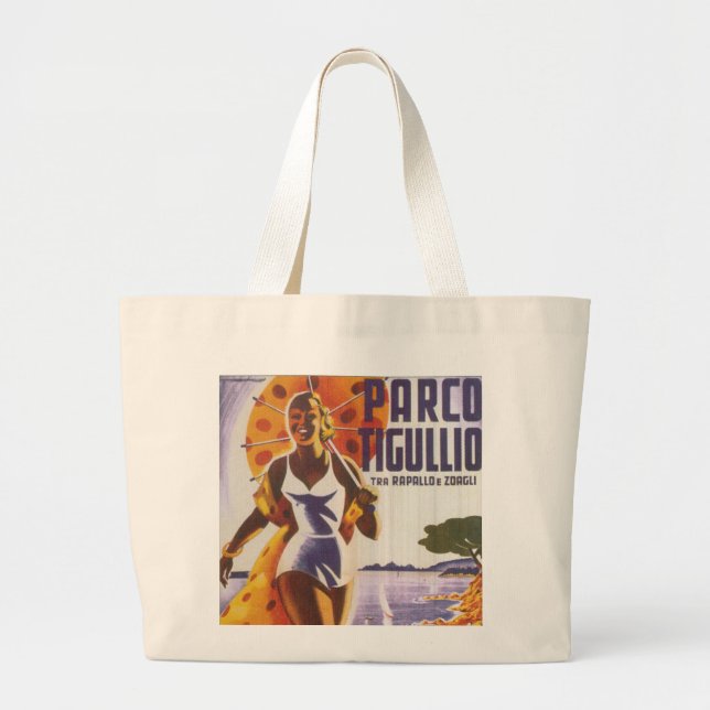 Grand Tote Bag Affiche italienne de voyage de Parco Tigullio (Devant)