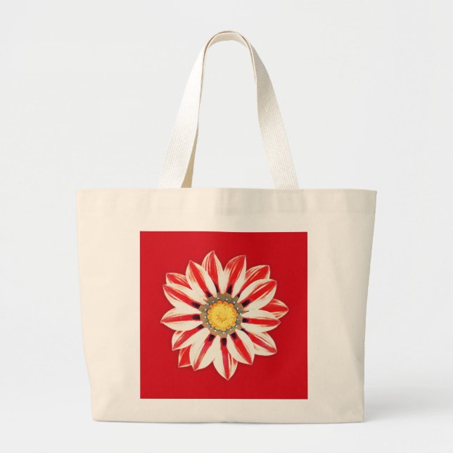 Grand Tote Bag Afrique / Gazania - Rouge et blanc rayé (Devant)
