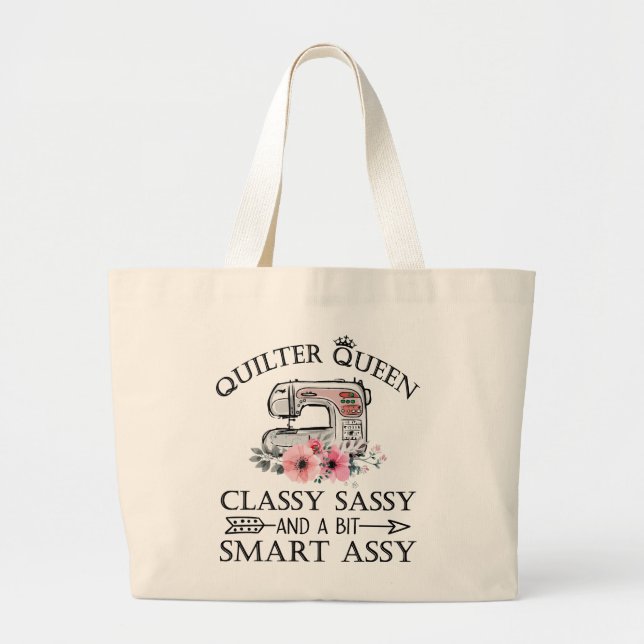 Grand Tote Bag Aiguilles à coudre Quilter Queen drôle Artisanat r (Devant)