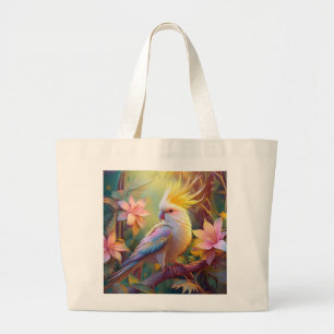 Grand Tote Bag Aile Iridescente Cockatiel Imaginaire Oiseau