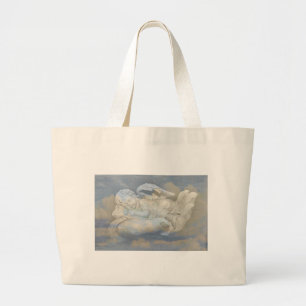 Grand Tote Bag Ailes d'ange de bébé dormant dans la main de Dieu