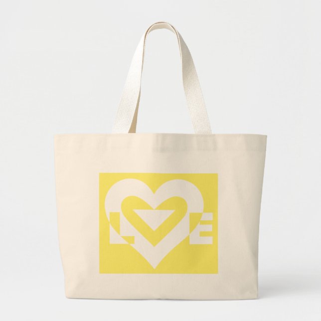 Grand Tote Bag Aimer Blanc sur Jaune (Devant)