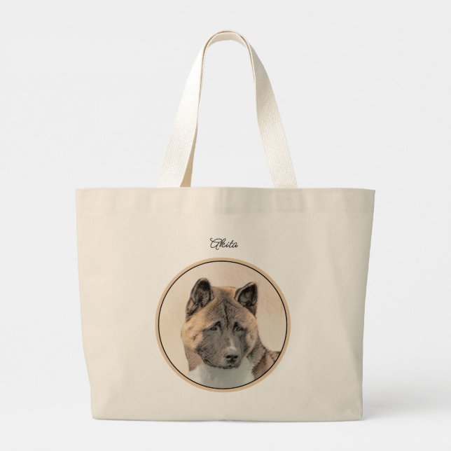 Grand Tote Bag Akita American Japanese Inu Sable Peinture Chien A (Dos)