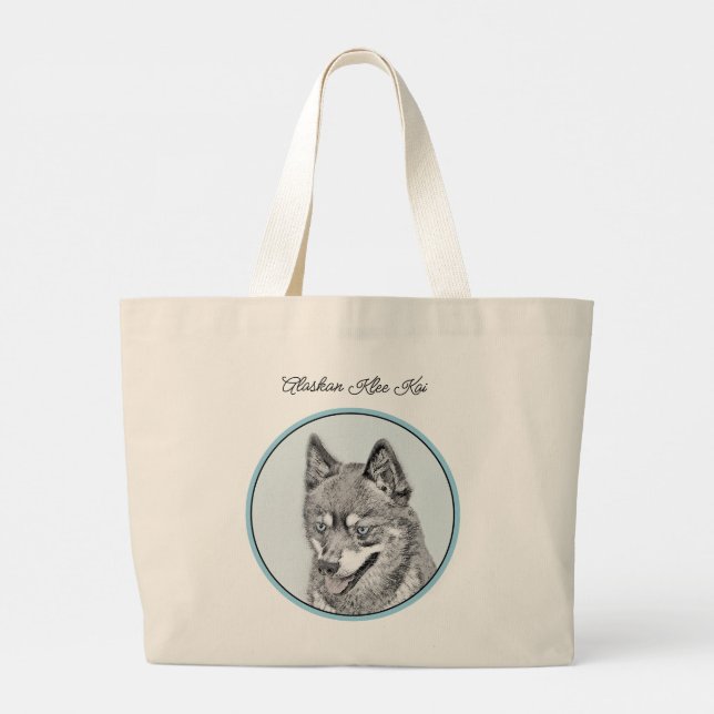 Grand Tote Bag Alaskan Klee Kai AKK Husky Peinture Cute Chien Art (Dos)