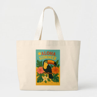 Grand Tote Bag Aloha Summer - Tropical Toucan et Hibiscus Design