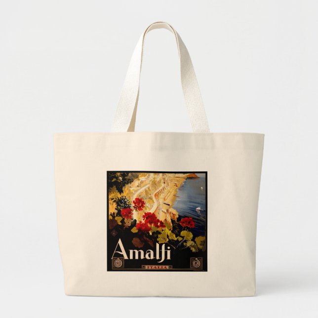 Grand Tote Bag Amalfi Italie Poster de voyage Graphique d'art (Devant)