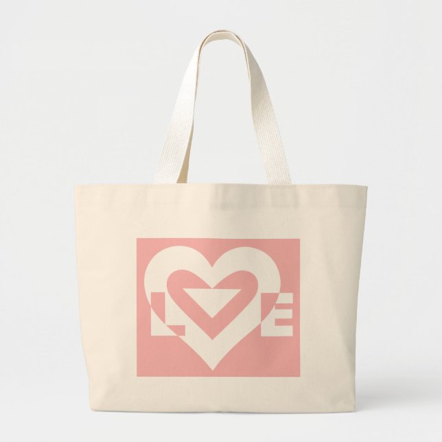 Grand Tote Bag Amour blanc sur rose (Devant)