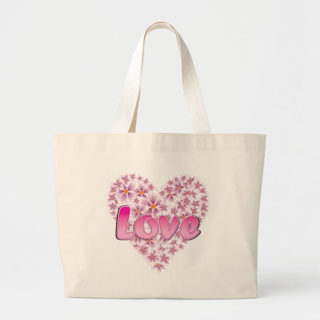 Grand Tote Bag Amour et marguerites roses (Devant)