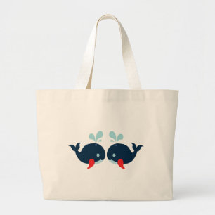 Grand Tote Bag Amour nautique Baleines Amour du poisson - Navy Sa