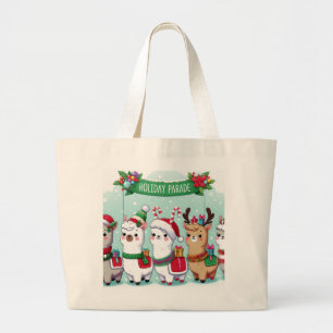 Grand Tote Bag Amoureux de Noël de lama 