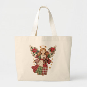 Grand Tote Bag Ange de Noël avec des étoiles dorées
