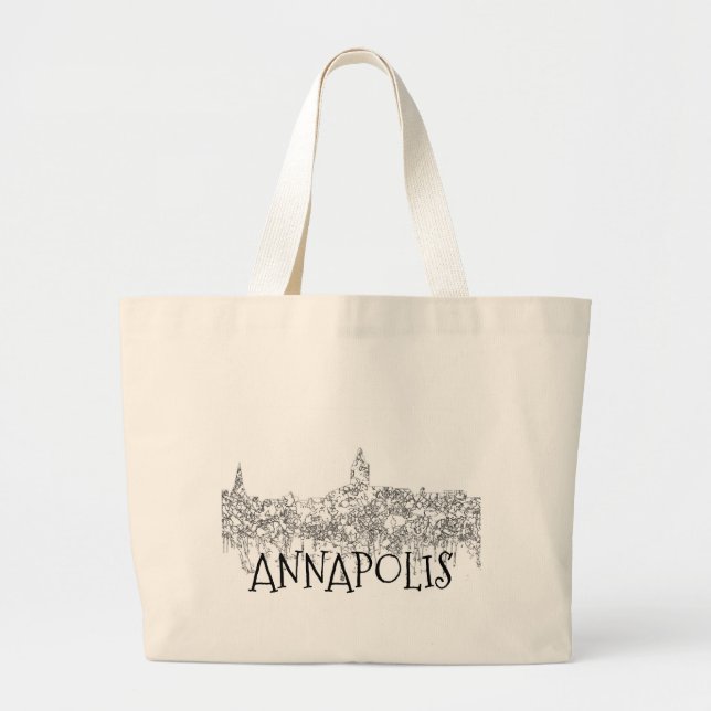 Grand Tote Bag Annapolis Maryland Skyline SG-Noir et Blanc (Devant)