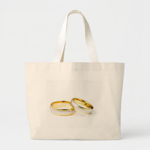 Grand Tote Bag Anneaux de mariage d'or sur l'arrière - plan blanc