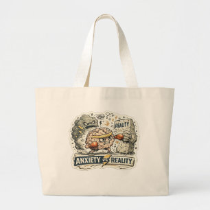 Grand Tote Bag Anxiété vs Réalité Humour Mental Drôle Il
