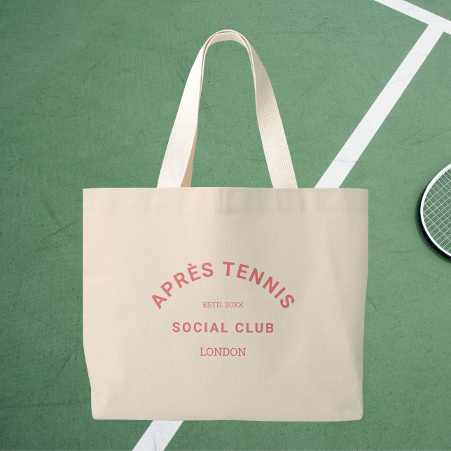 Grand Tote Bag Après Tennis Social Club personnalisé Blason Rose (Créateur téléchargé)