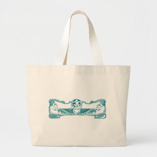 Grand Tote Bag Aqua Art Nouveau Mermaids