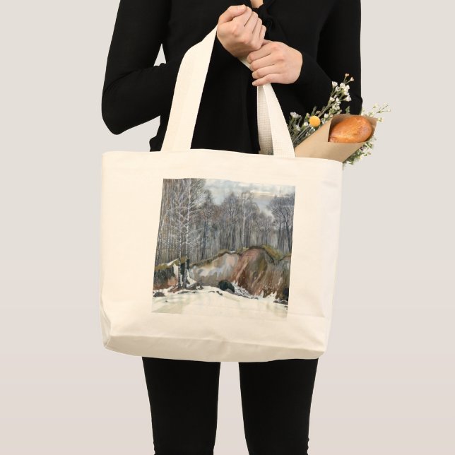 Grand Tote Bag Aquarelle de ravin neigeux sur soie (Devant (produit))