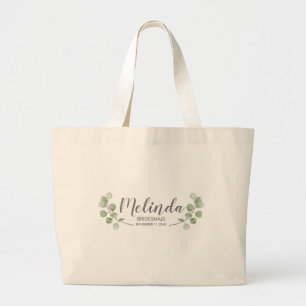 Grand Tote Bag Aquarelle Eucalyptus Nom de la servante personnali