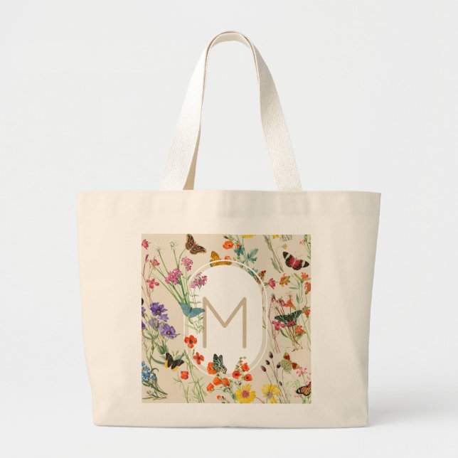 Grand Tote Bag Aquarelle Fleurs sauvages & papillons Jardin Flora (Devant)