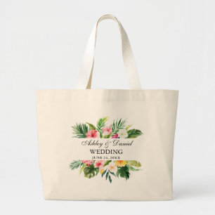 Grand Tote Bag Aquarelle Mariage floral tropical