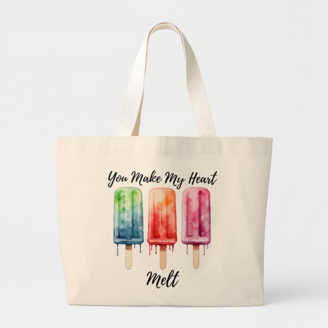 Grand Tote Bag Aquarelle mignonne Popsicle été (Devant)