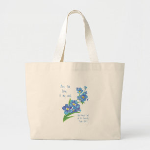 Grand Tote Bag Aquarelle Oubliez-Moi Pas Fleur Et Écriture