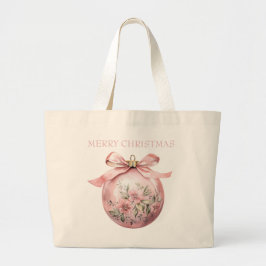 Grand Tote Bag Aquarelle rose Floral Ornement de Noël
