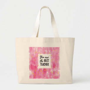 Grand Tote Bag Aquarelle rose meilleur enseignant