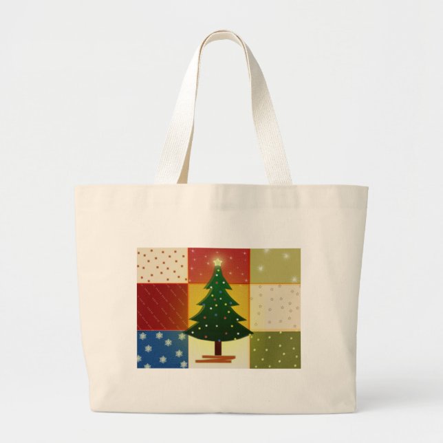 Grand Tote Bag Arbre de Noël de patchwork (Devant)