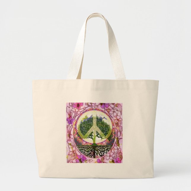 Grand Tote Bag Arbre de souffle de vie de la vie (Devant)