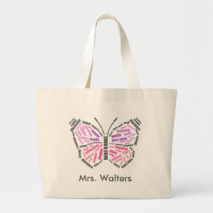 Grand Tote Bag Art de mot du papillon du professeur