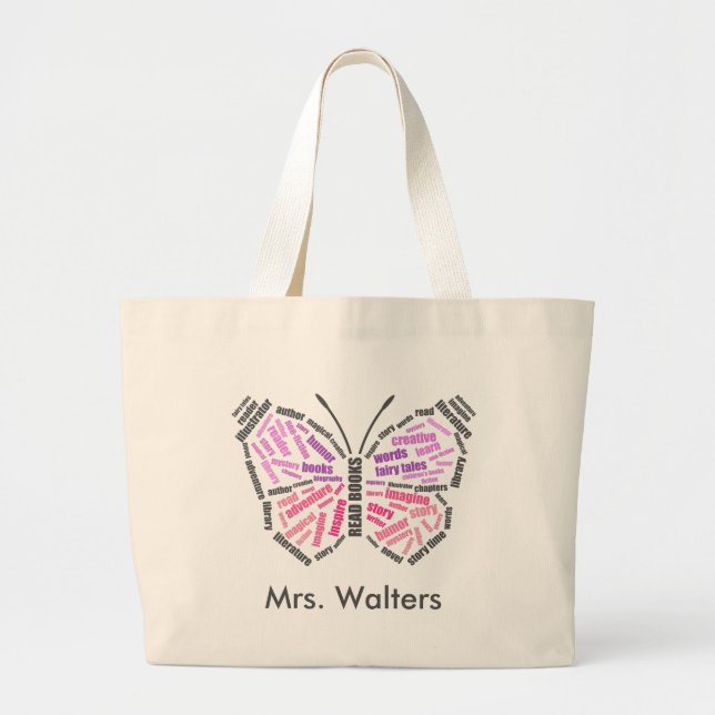 Grand Tote Bag Art de mot du papillon du professeur (Devant)