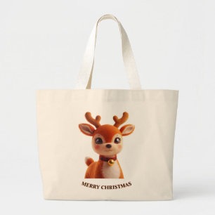 Grand Tote Bag Art de Noël Renne Peluche Rétro