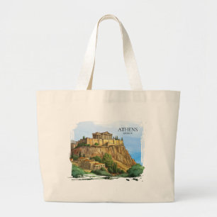 Grand Tote Bag Athènes Grèce Aquarelle   Vues historiques