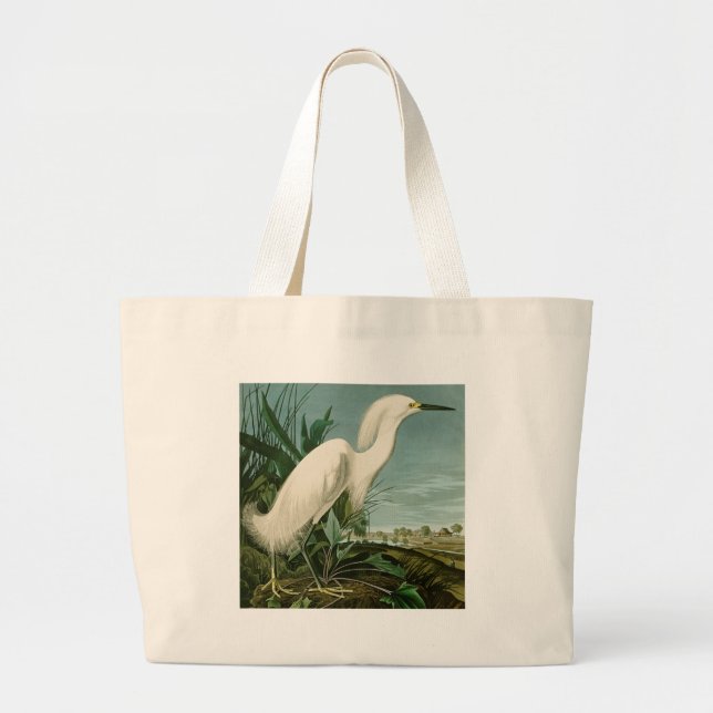 Grand Tote Bag Audubon Héron de neige Oiseaux d'aigrettes blanche (Devant)