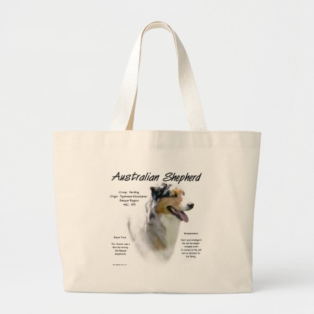 Grand Tote Bag Australian Shepherd History, Tout sur les Australi (Devant)